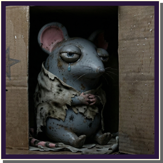 Sad mouse in cardboard box